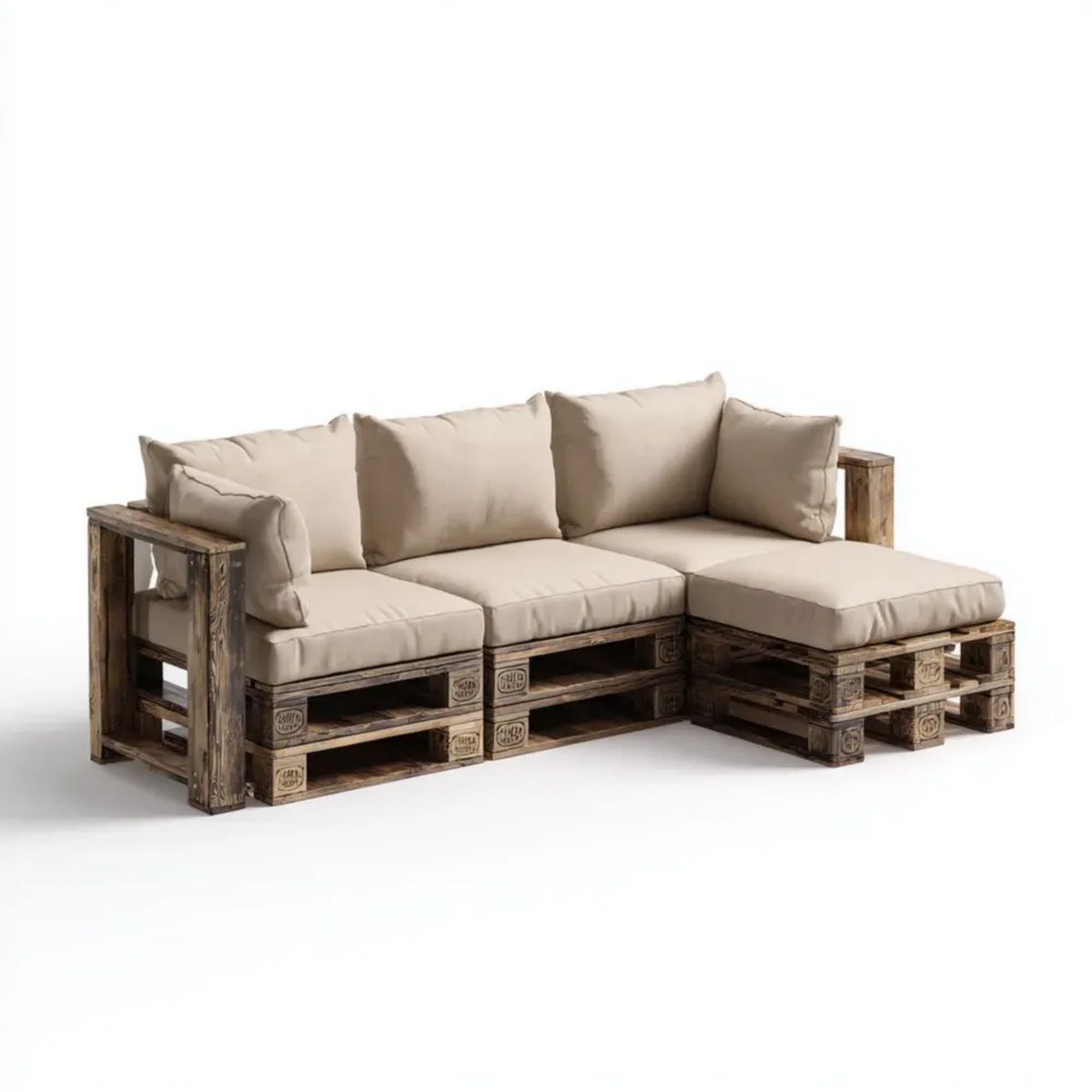 Ogrodowa narożna sofa z palet z litego drewna sosnowego w kształcie L, brązowo-beżowa, 210 x 140 x 80 cm