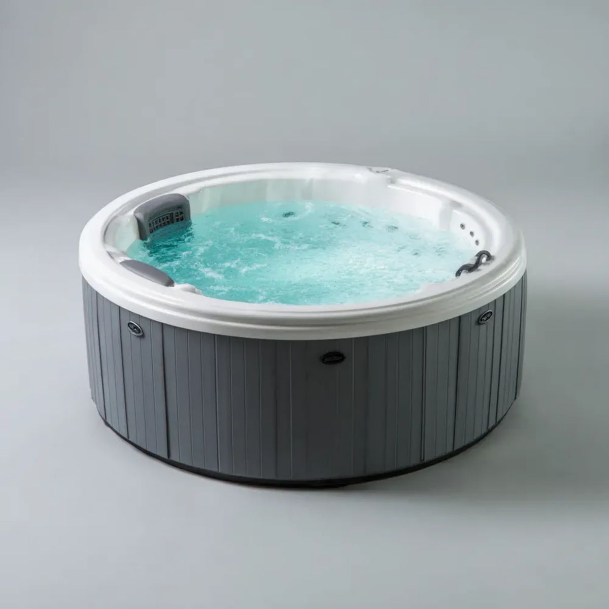 Okrągła wanna spa z hydromasażem biało-szara, akryl i ABS, Ø 180 cm, wys. 88 cm, 4-osobowa