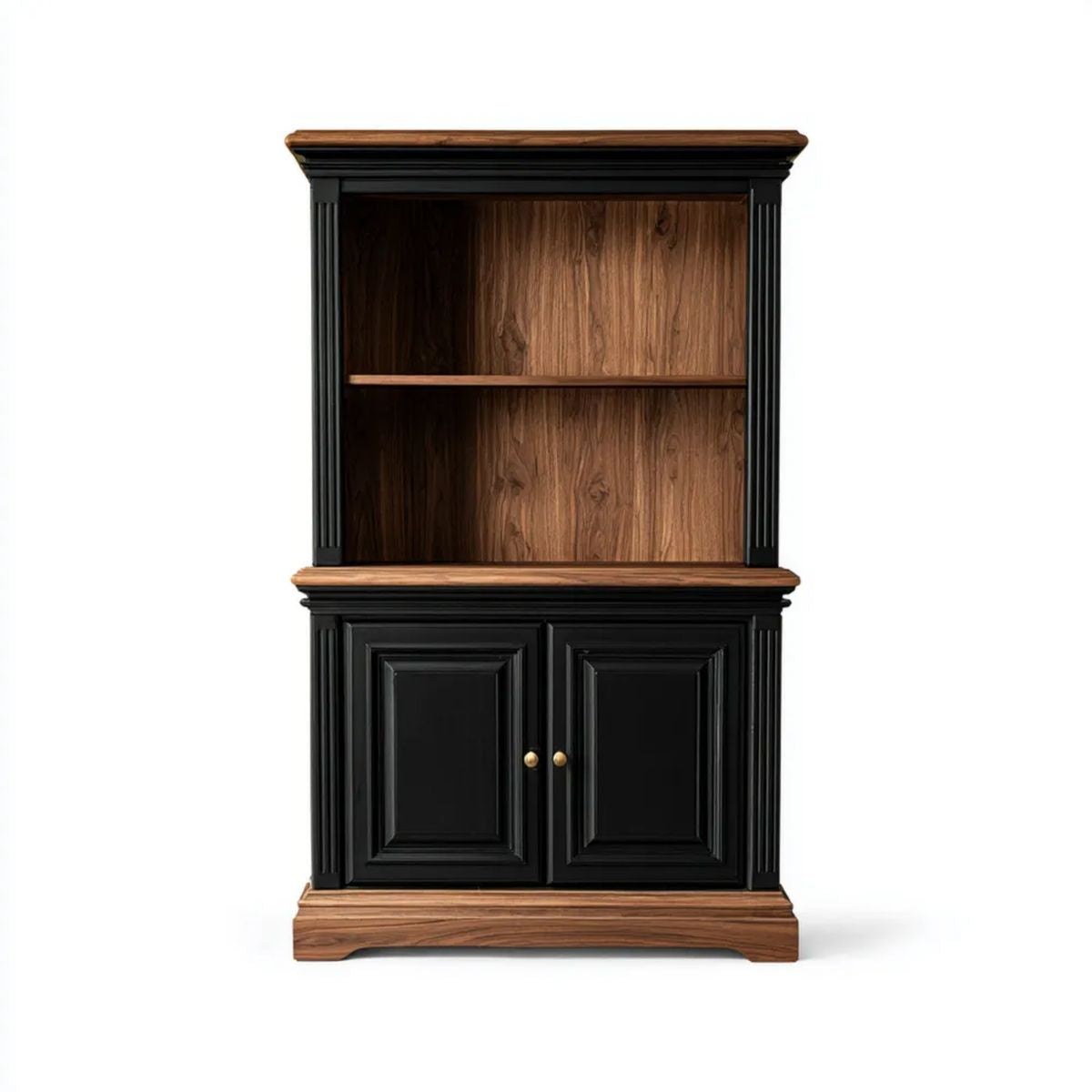 Biblioteczka z szafką z MDF, czarno-orzechowa ze złotymi uchwytami, 100 × 45 × 190 cm
