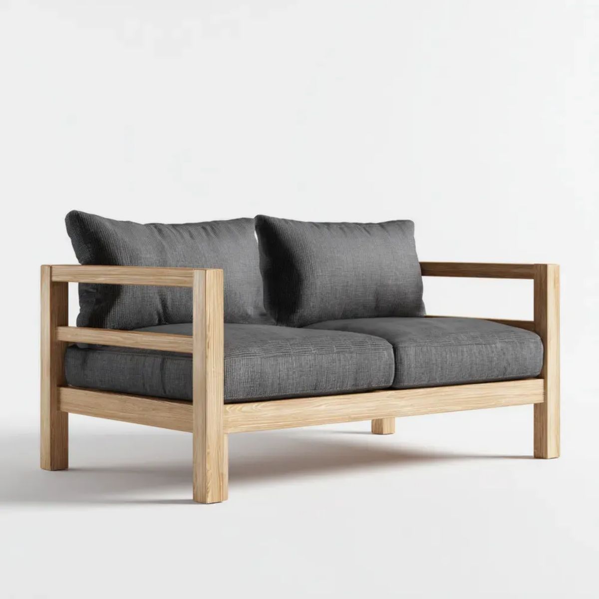 Dwuosobowa sofa ogrodowa z litego drewna tekowego, naturalna i ciemnoszara, 150 x 80 x 75 cm