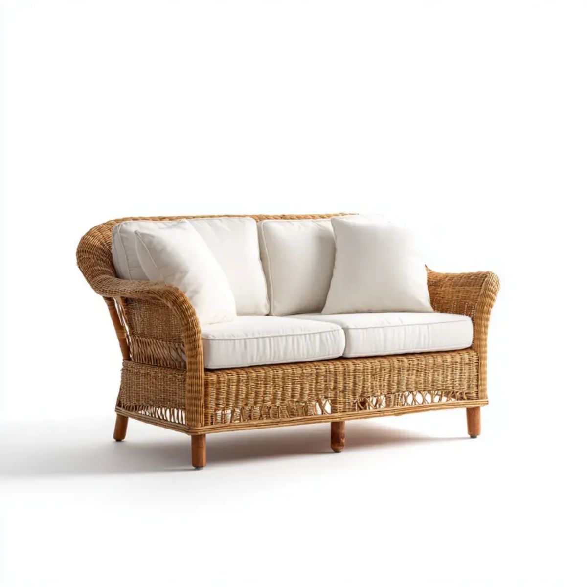 Dwuosobowa sofa ogrodowa z rattanu beżowa, 140 x 75 x 85 cm