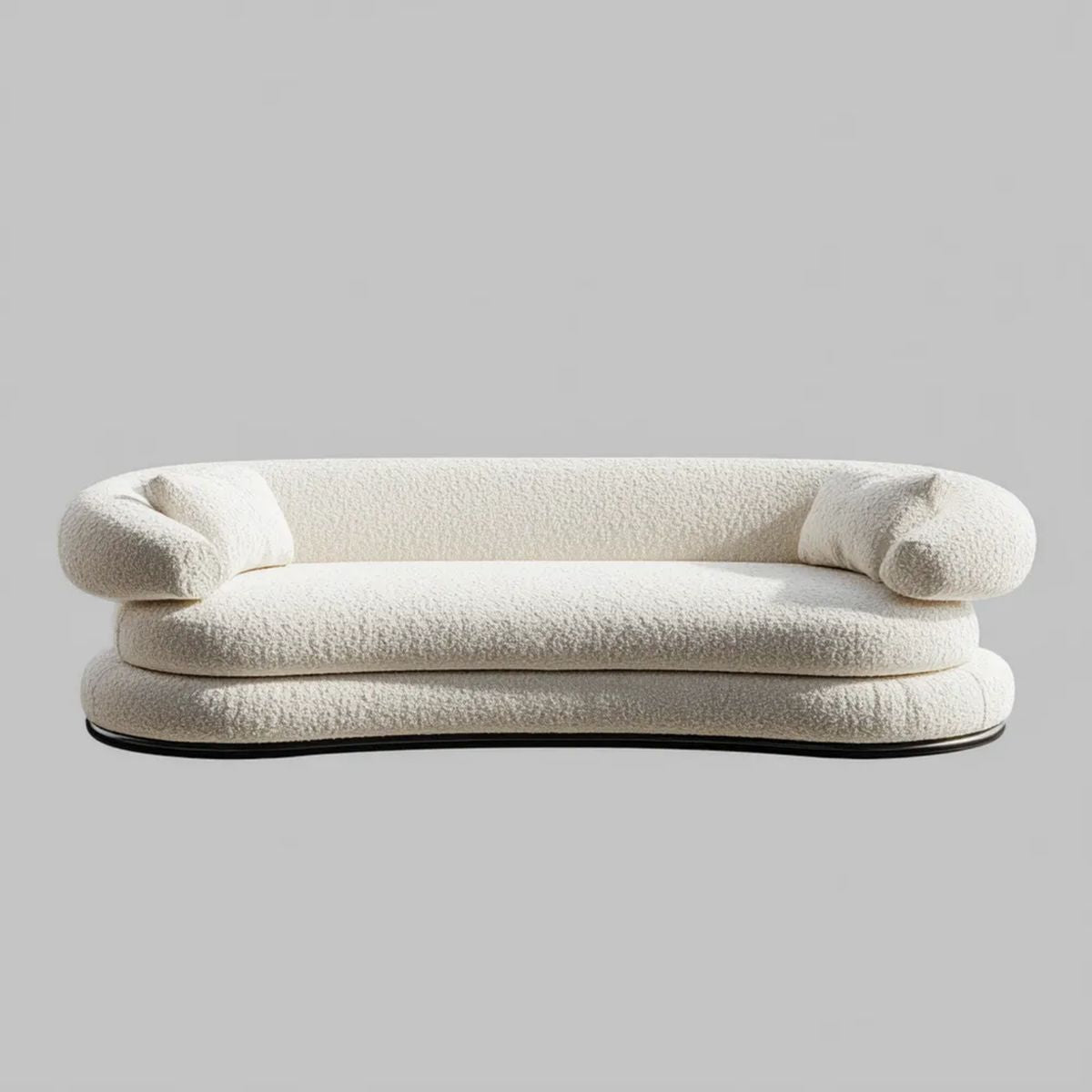 Kremowa dwuosobowa sofa z tkaniny bouclé, owalna, 180 × 90 × 72 cm