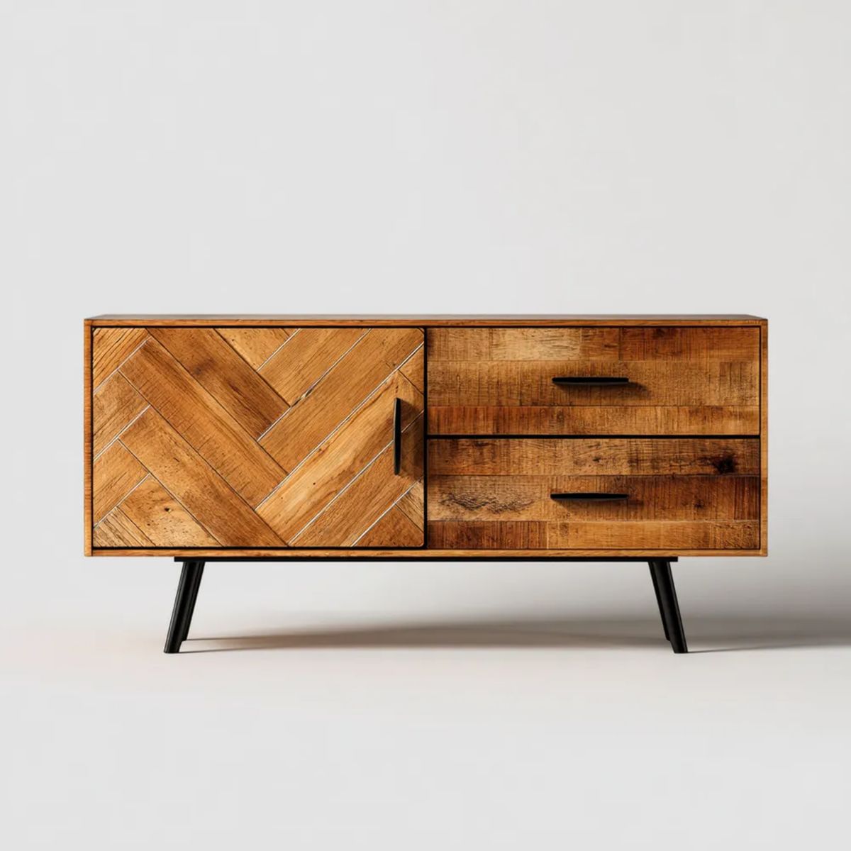 Brązowa komoda z litego drewna 120 x 40 x 75 cm z 2 szufladami i szafką