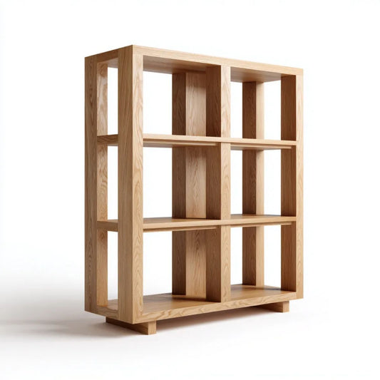 Drewniany regał biblioteczny z 9 wnękami, naturalny dąb, 120 x 35 x 180 cm