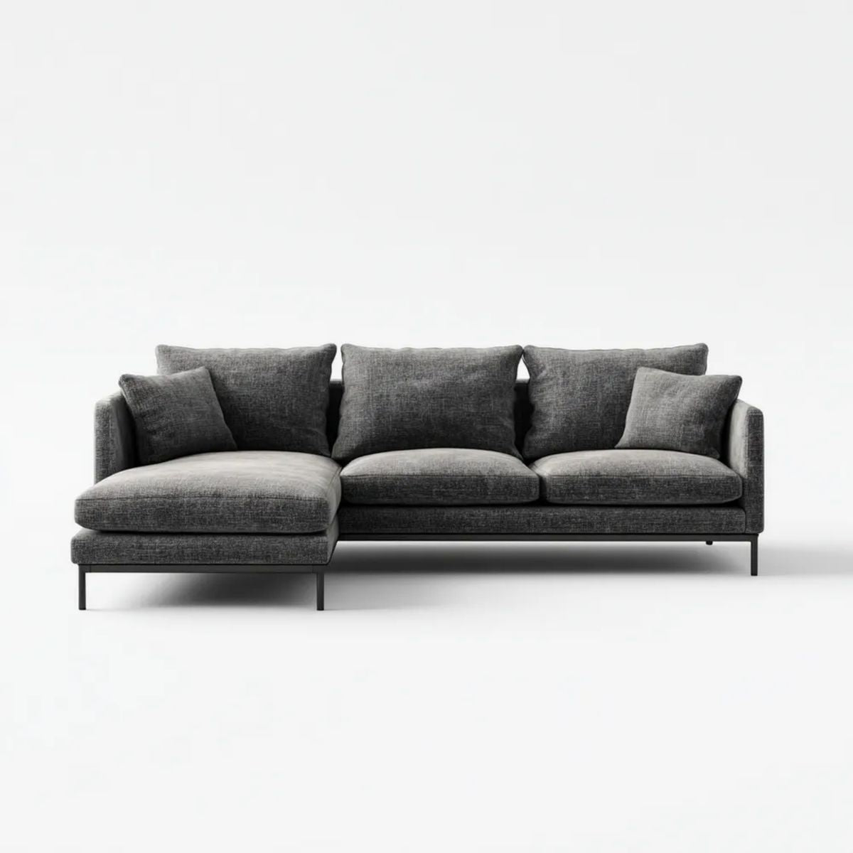 Grafitowa sofa narożna w kształcie L z lewostronnym szezlongiem, tapicerowana poliestrem, 280 x 160 x 82 cm