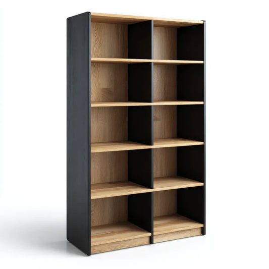Regał biblioteczny 10 wnęk czarny/dąb naturalny, laminowana płyta wiórowa, 80 × 30 × 180 cm