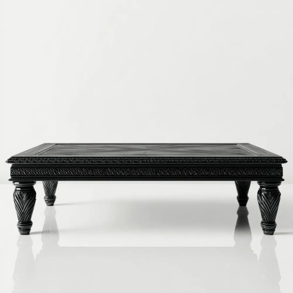 Czarny stolik kawowy z litego drewna mango 120 x 60 x 45 cm, prostokątny