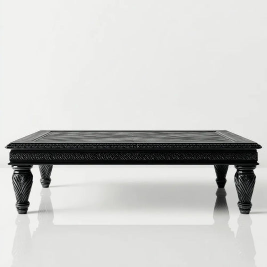 Czarny stolik kawowy z litego drewna mango 120 x 60 x 45 cm, prostokątny