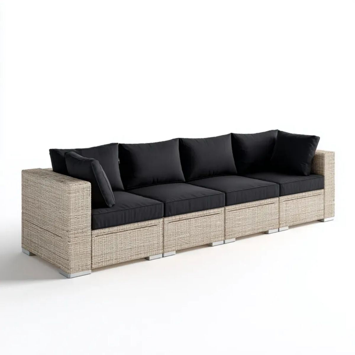 4-osobowa sofa ogrodowa z technorattanu beżowo-czarna z poduszkami, 280 × 70 × 63 cm
