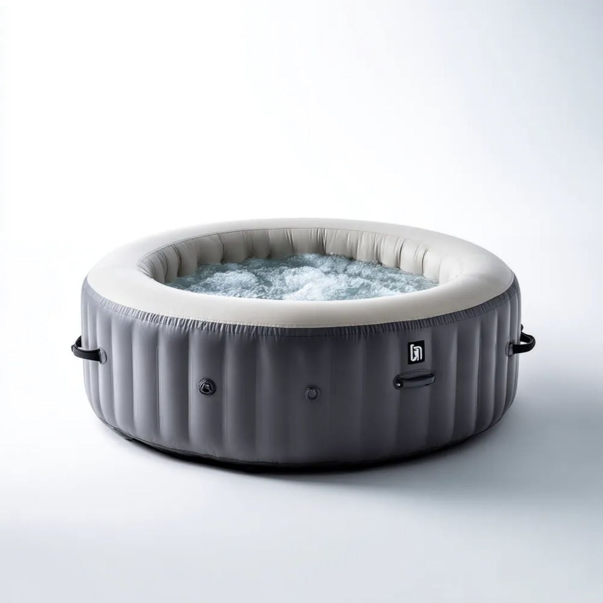 Dmuchane jacuzzi spa z hydromasażem, szare PVC, okrągłe, 180 × 65 cm