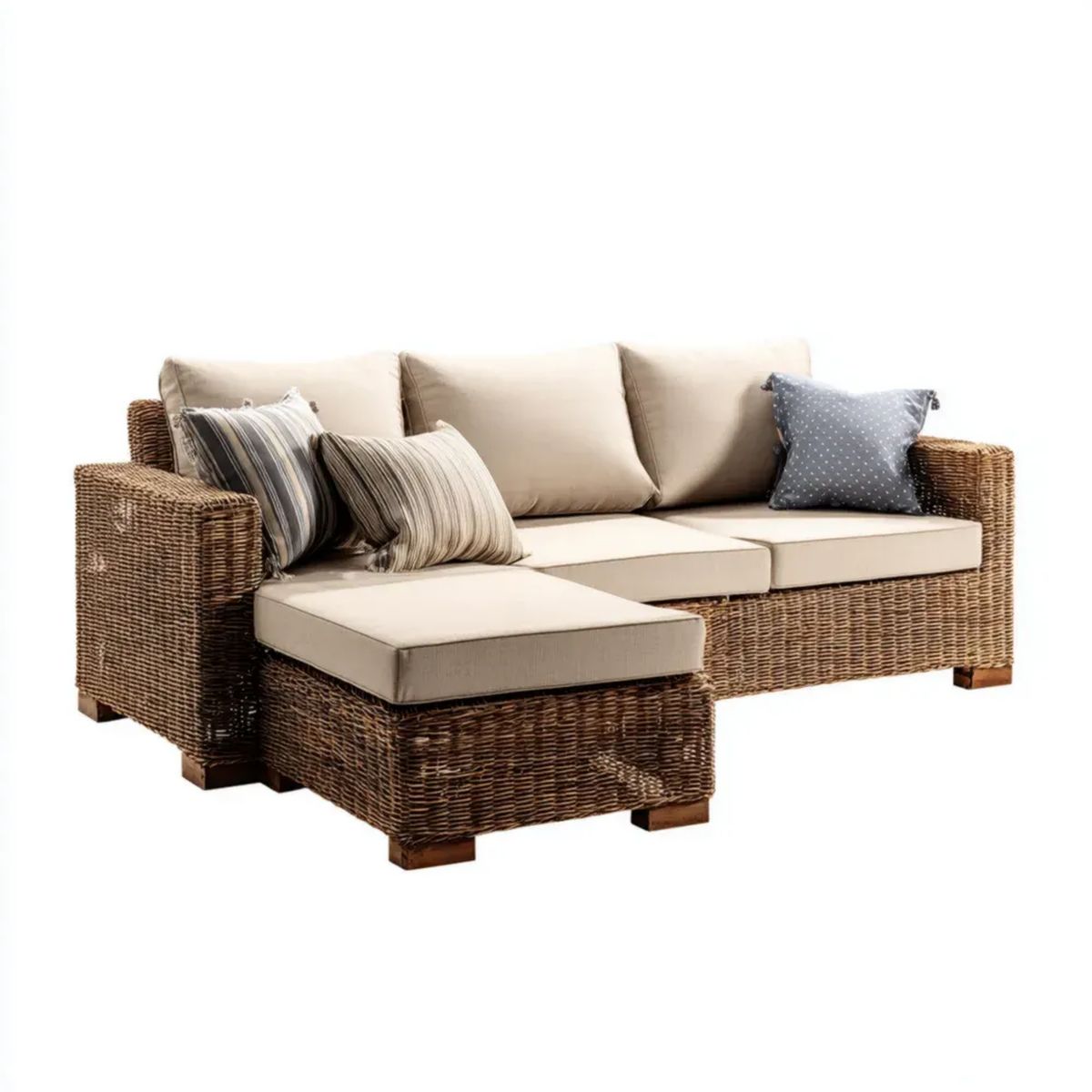 Ogrodowa sofa narożna z leżanką po lewej stronie z technorattanu, brązowo-beżowa, 260 × 170 × 85 cm