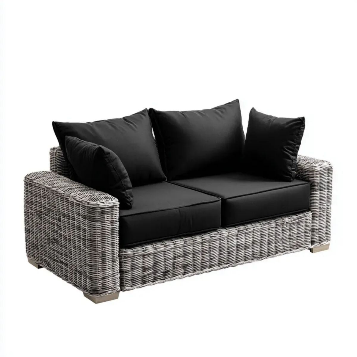 Dwuosobowa sofa ogrodowa z technorattanu szaro-czarna 150 x 85 x 75 cm