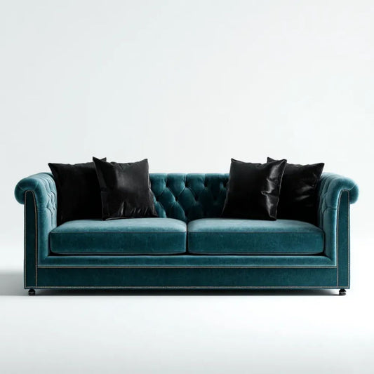 Dwuosobowa sofa Chesterfield z aksamitu turkusowa 180 x 90 x 78 cm