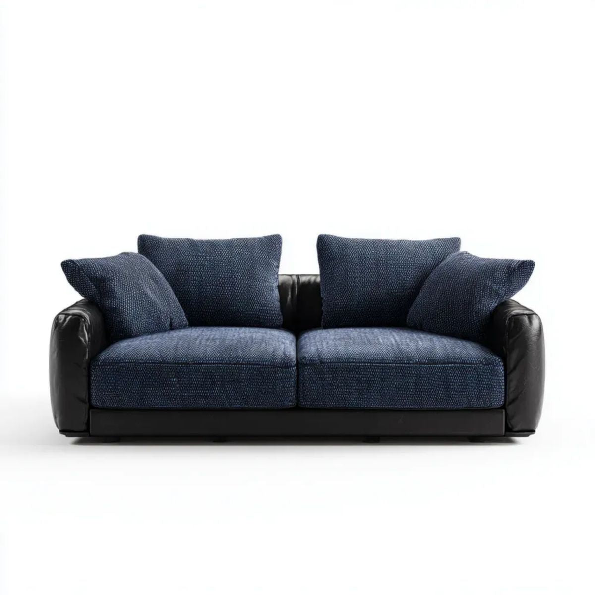 Sofa dwuosobowa granatowo-czarna z PU i poliestru, 180 x 90 x 78 cm