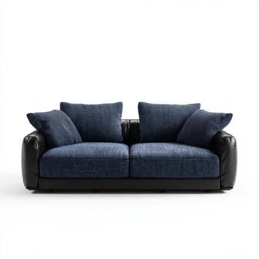 Sofa dwuosobowa granatowo-czarna z PU i poliestru, 180 x 90 x 78 cm