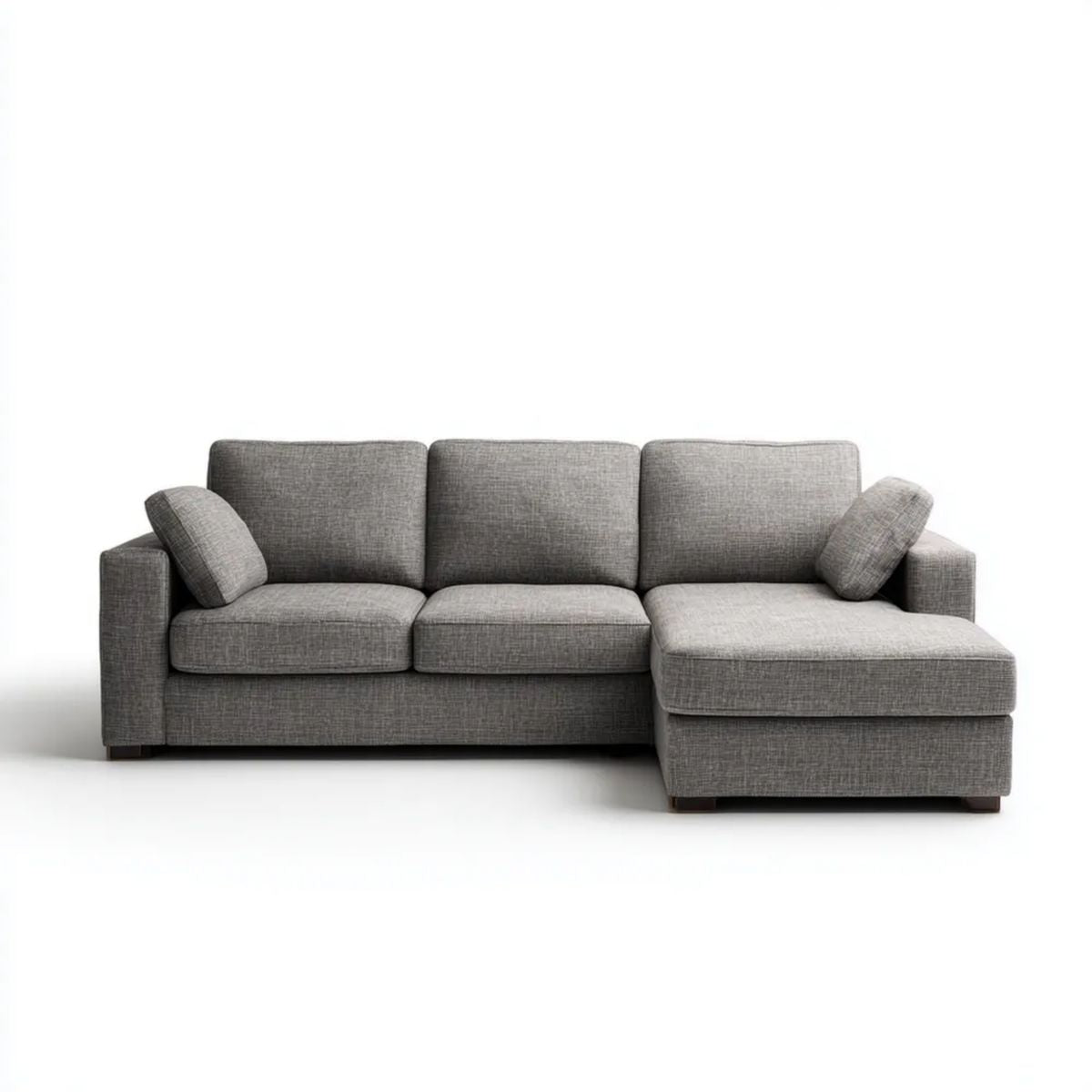 Szara sofa narożna z prawostronnym szezlongiem z poliestru 250 × 160 × 85 cm