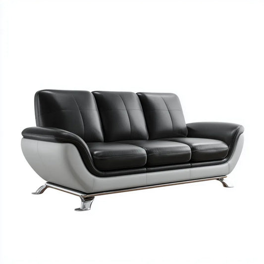 Sofa 3-osobowa z ekoskóry czarno-biała 210 x 90 x 88 cm