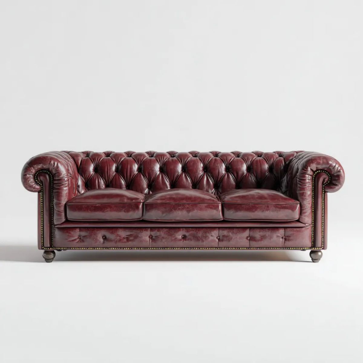 Trzyosobowa sofa Chesterfield ze skórą PU, bordowa, 230 x 90 x 75 cm