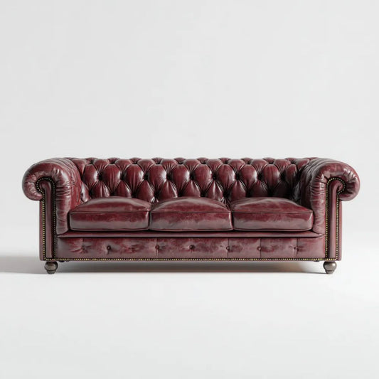 Trzyosobowa sofa Chesterfield ze skórą PU, bordowa, 230 x 90 x 75 cm