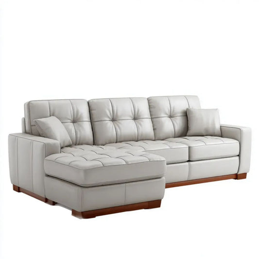 Lewostronna sofa narożna w kształcie L z tapicerką PU, jasnoszara, 280 × 165 × 90 cm