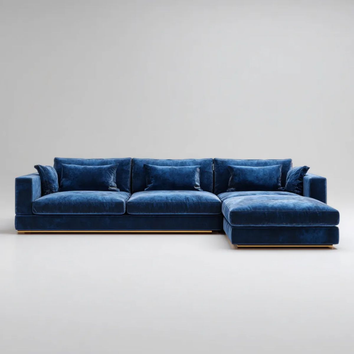 Prawostronna sofa narożna w kształcie L z aksamitu poliestrowego, granatowo-złota, 300 × 170 × 78 cm