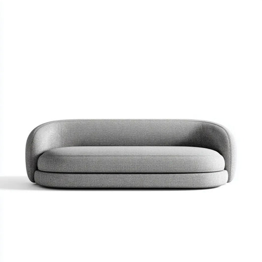 Szara dwuosobowa sofa tapicerowana poliestrem, zaokrąglona, 220 × 95 × 72 cm