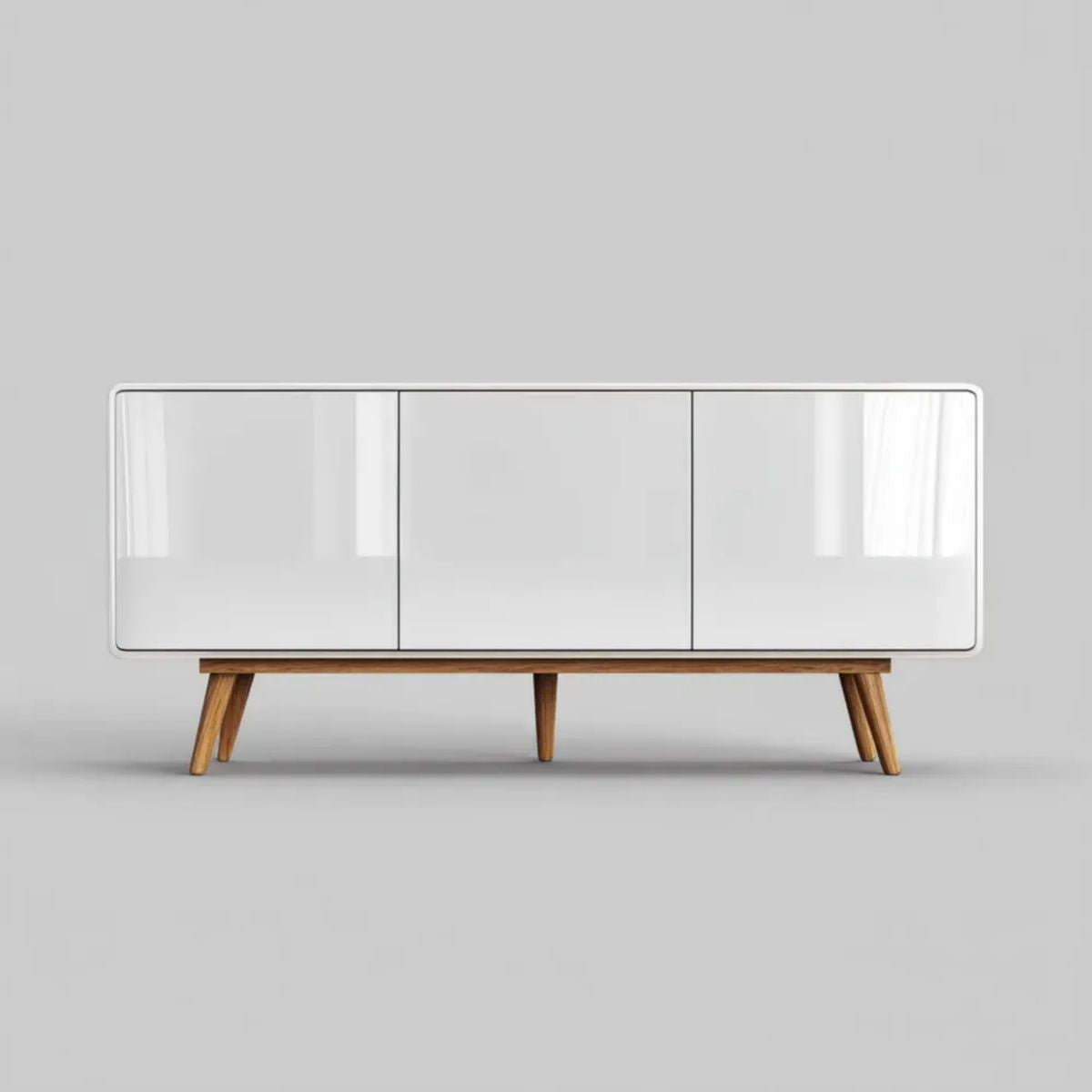 Biała komoda do jadalni z lakierowanego MDF na nogach z litego drewna, 160 x 40 x 80 cm