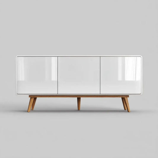Biała komoda do jadalni z lakierowanego MDF na nogach z litego drewna, 160 x 40 x 80 cm