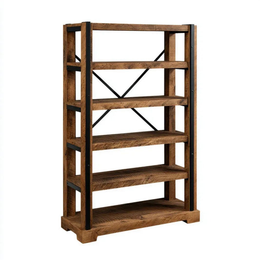 Regał biblioteczny 5-półkowy z drewna i stali, brązowo-czarny, 90 x 40 x 180 cm