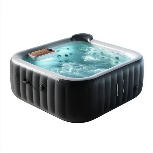 Dmuchane jacuzzi spa z PVC dla 4 osób, czarno-jasnoszare, 180 × 180 × 65 cm