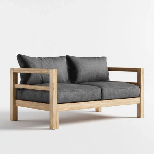 Dwuosobowa sofa ogrodowa z litego drewna tekowego, naturalna i ciemnoszara, 150 x 80 x 75 cm