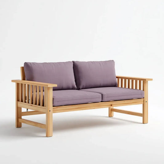2-osobowa sofa ogrodowa drewniana, naturalna/szarofioletowa, 120 x 65 x 75 cm