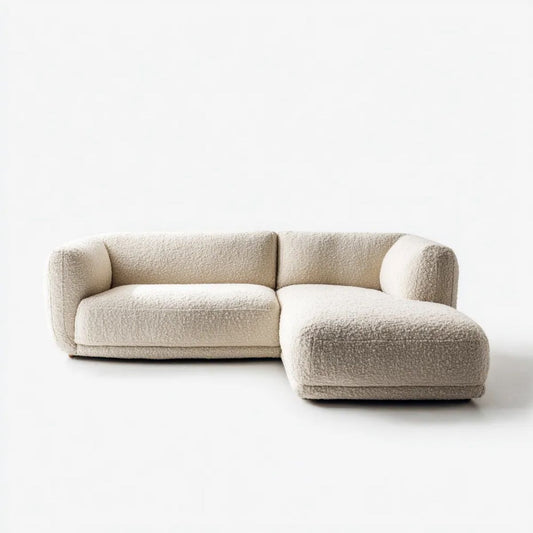 Kremowa sofa narożna w kształcie L z prawostronnym szezlongiem, tapicerowana tkaniną, 260 × 160 × 70 cm