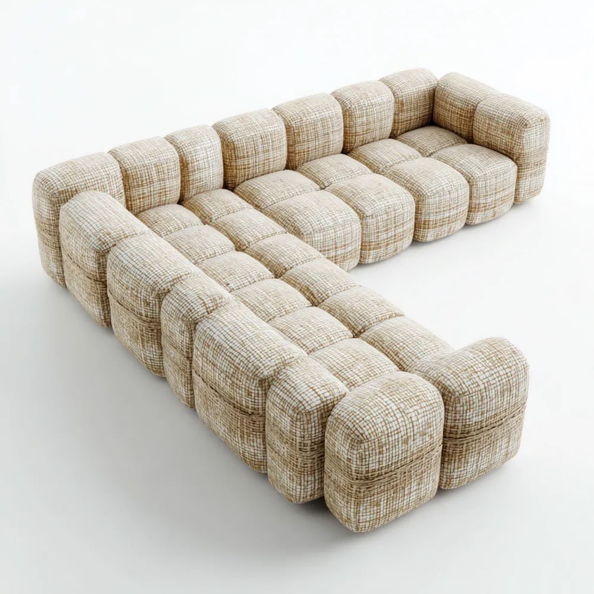 Modułowa sofa w kształcie U z tkaniny, kremowo-beżowa, 330 × 210 × 72 cm, 7 miejsc