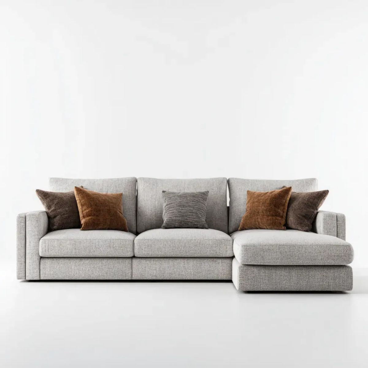 Prawostronna sofa narożna w kształcie L, jasnoszara, tapicerka poliestrowa, 280 × 165 × 85 cm