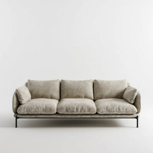 Sofa trzyosobowa szarobeżowa z aksamitu poliestrowego 220 x 92 x 82 cm