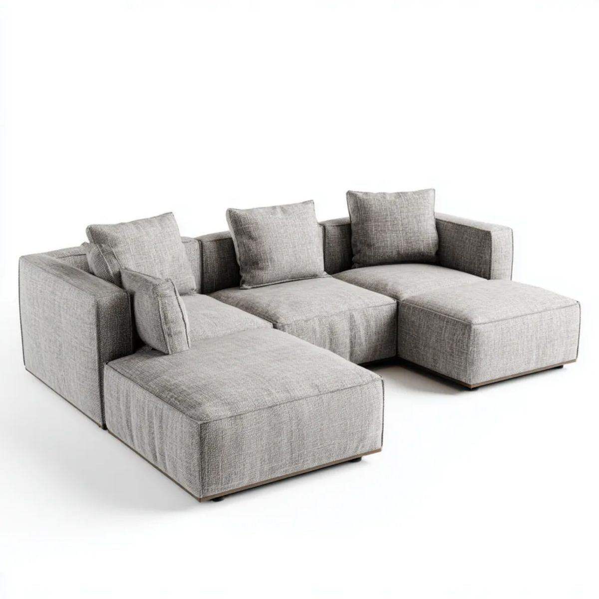 Modułowa sofa z dwoma szezlongami z tkaniny, szara, 300 x 170 x 68 cm, w kształcie U