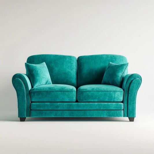Dwuosobowa sofa aksamitna turkusowa z czarnymi nóżkami 160 × 90 × 88 cm