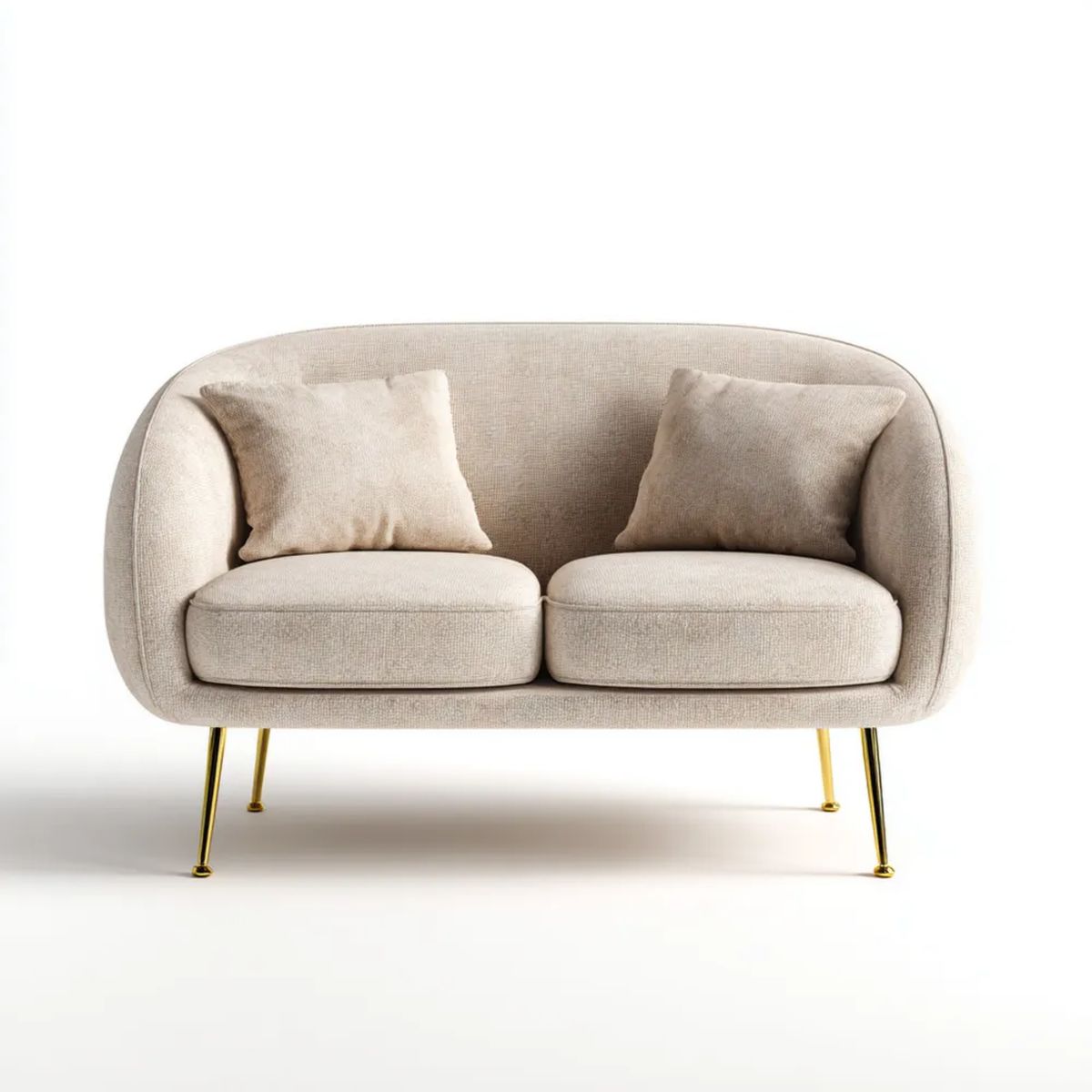 Kremowa sofa dwuosobowa z poliestru na stalowych nogach 145 x 80 x 78 cm