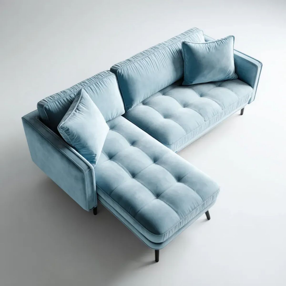 Trzyosobowa sofa narożna z weluru jasnoniebieska 260 × 160 × 85 cm, kształt L
