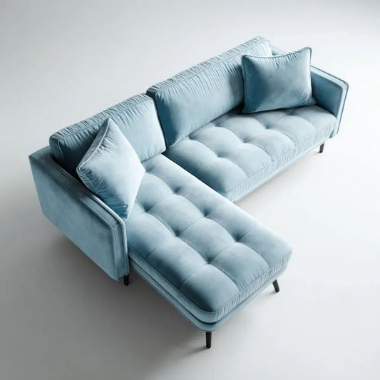 Trzyosobowa sofa narożna z weluru jasnoniebieska 260 × 160 × 85 cm, kształt L